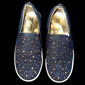MICHAEL KORS GIRL DENIM GOLD STUDDED SLIP-ON